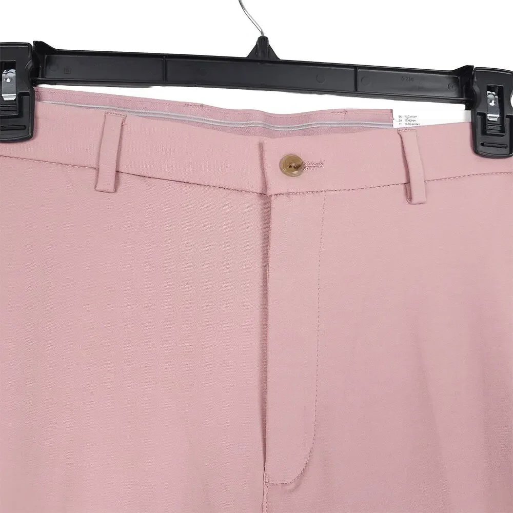 Michael Kors Mens Classic Fit Dress Pants 32x32 Rose Pink Solid Stretch Cotton